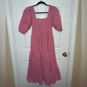 Elegant Pink Puff Sleeve Dress